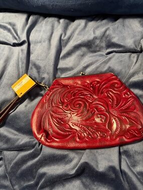 Patricia Nash Red Embossed Leather Wristlet Clutch
